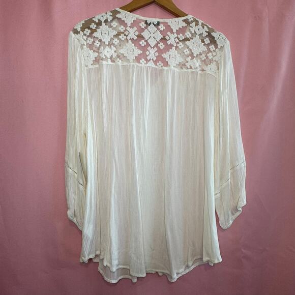 NEW DIRECTIONS Woven Top 1X Boho Style Short Sleeve Casual Tunic Blouse Artsy - Picture 2 of 6